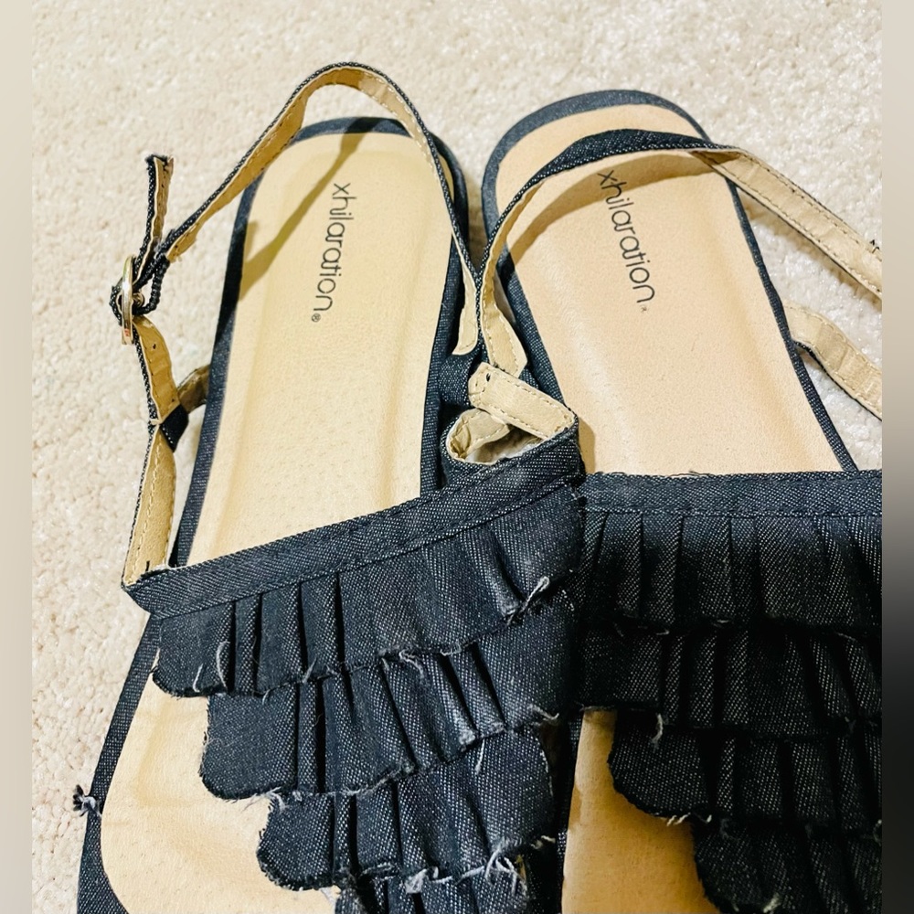 TRENDY Denim Ruffled Sandals Size 7 - Picture 3 of 4